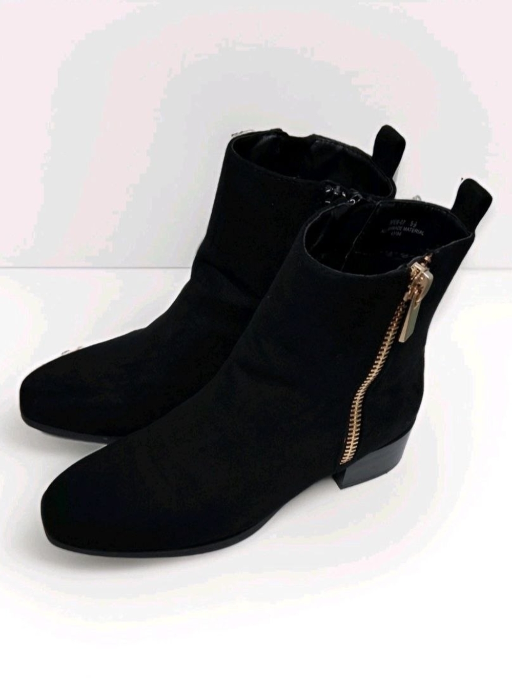 Black Women's Ankle Boots with Gold Zip
